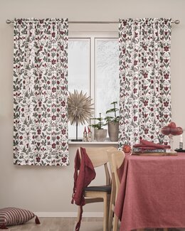 Sivuverho jouluaiheisella kuviolla Granaattiomena 2/pak Valkoinen