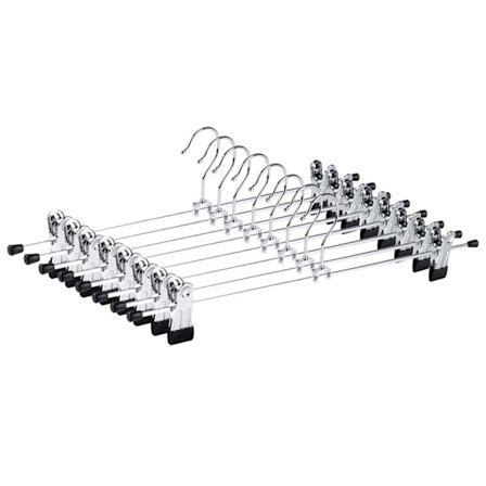 10 st 40 cm Silver Metallhängare för Byxor, Shorts, Kjolar med Halkfria Klämmor