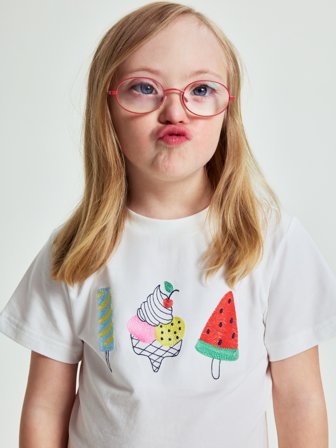 Polarn O. Pyret - T-shirt with ice-cream print - 104 - Childrenswear - white