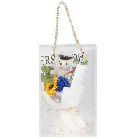 Student Bukett Bamse/Blomster 18 x 27 cm