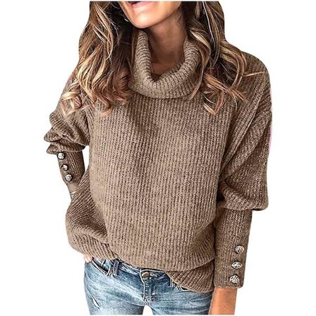 Salg på dame skjorter og bluser. Dame turtleneck strikket genser lang