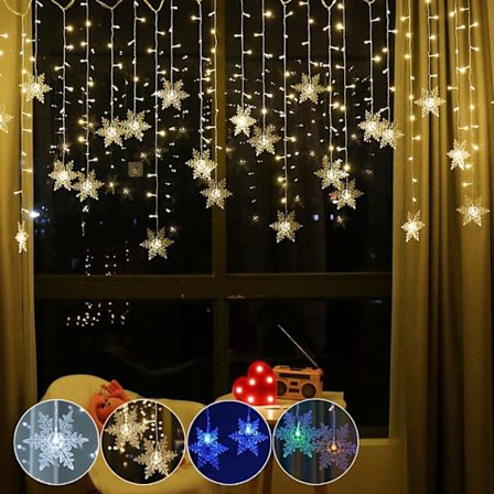 ROSNEK Valoketju Lumihiutale Ulkona 3,5m 96 LED 8 Režiimiä Lämmin Valkoinen - Verho Koristelu Jouluksi, Puutarha, Juhla