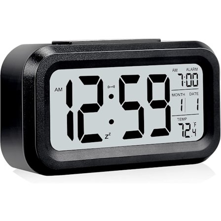 Suuri LCD-digitaalinen herätyskello yöpöydälle (musta)