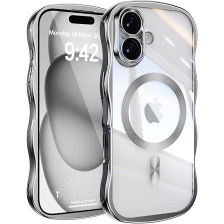 Magnetisk beskyttelsesveske, støtsikker beskyttelsesveske i flytende silikon med kameradeksel, sølv