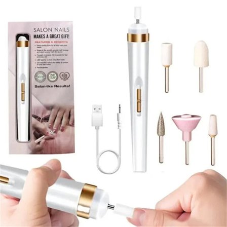 Elektrisk neglefil med 5 slibehoveder til slibning/polering, til pedicure manicure, hvid