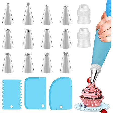 Kage Sprøjte Tylle Sæt, 19 stk. Silikone Glasur Sprøjteposer og Tyllesæt med Acsergery 3 stk. Kagegave