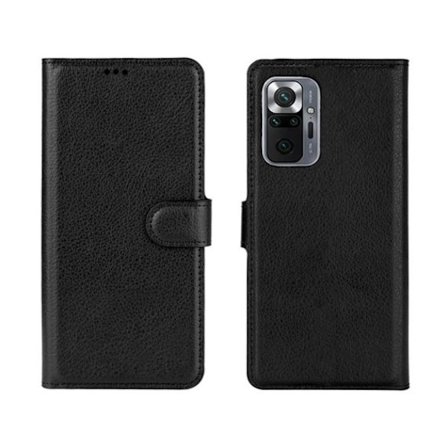 Flip Stand Leather Wallet Case For Xiaomi Redmi Note 10 Pro Black