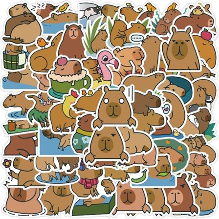 100 stk. Søte tegneserie Capybara-klistremerker for barn, jenter og tenåringer (Capybara)