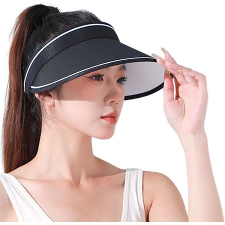 Solvisir til kvinder Vindbestandig bred skygge visirhatte uv beskyttelse justerbar sammenklappelig solhat til strand blå visir