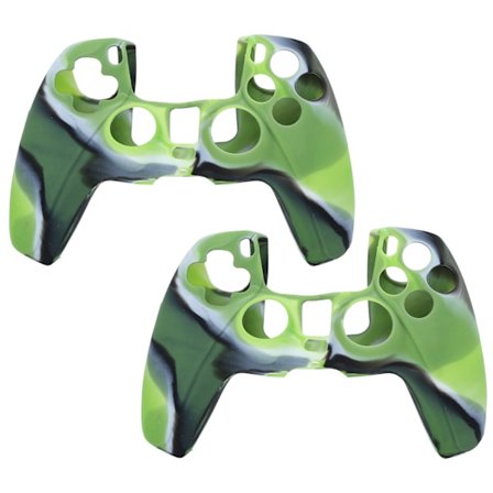 2 stk Gamepad Beskyttelsesetui Kamuflasje Silikondeksel Skin for PS5 Game Controller Camo Grønn