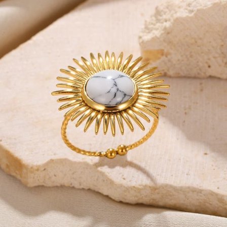 Grön Opal Guld Färg Solrosringar För Kvinnor Tjej Rostfritt Stål Justerbara Fingerringar Smycken Festpresenter anillos mujer