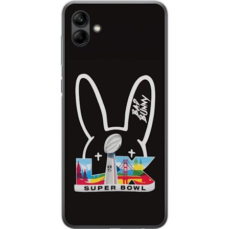 Kompatibelt Mobildeksel til Samsung Galaxy A05 Bad Bunny portrett med åpen skjorte, tatoveringer og krøllete hår i stilfull motefotografering