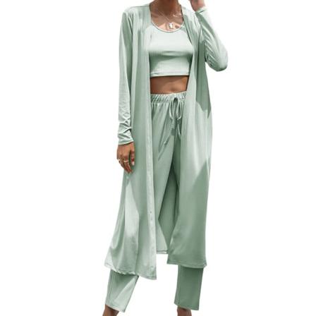 Kvinnor 3 delar kofta cover up crop tank toppar vida ben byxor set