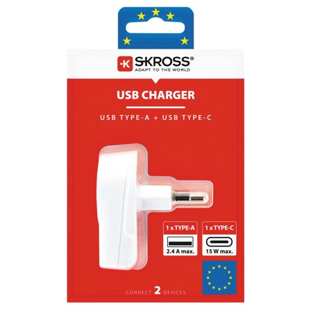 SKROSS Euro USB Charger - 1xUSB Type C / 1xUSB Type A