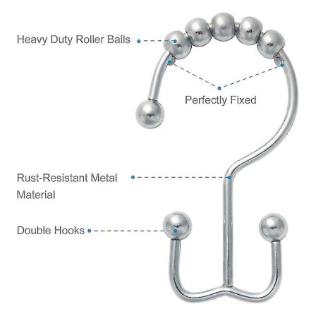 Duschdraperi-krokar, rostfria metallringar, set med 12 kromringar