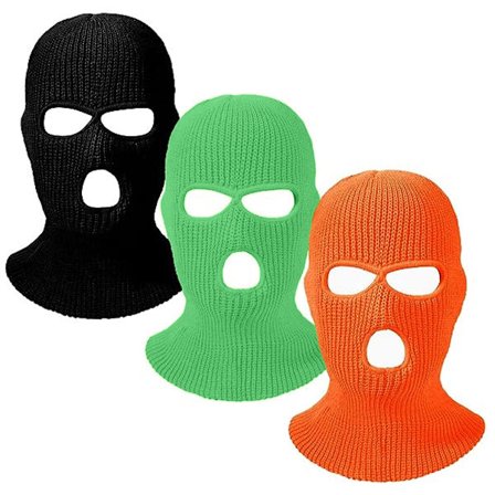 3-hullers strikket helmaske til ansigt, skimaske, halsvarmer, vinterbalaclava, varm strikhue til udendørs sport, 3 stk.