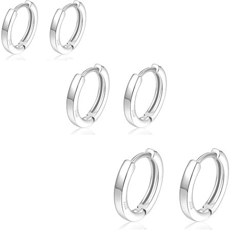 3 par sterling sølv S925 creoler til kvinder, indlagt med cubic zirconia, små ørestikker, hængslede øreringe sæt til mænd