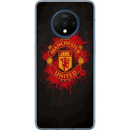 Kompatibelt Mobildeksel til OnePlus OnePlus 7T Manchester United logo i rød og gul farge med røff sportslig bakgrunn
