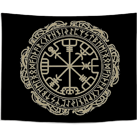 Kompass Norse Viking Rune Kompass Väggbeklädnad Personlig Gobeläng Sovsal Sovrum Stor Svart 200 X 150cm