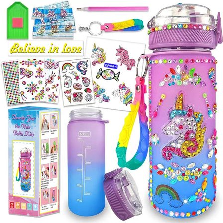Dekorer Din Egen Vannflaske Kit - Enhjørning Malingssett - Morsomme Gaver til Jenter 4-10 År - Kreative Bursdags- og Julegaver