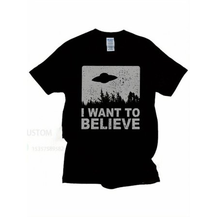 Herre The X-Files "Jeg vil tro" Alien UFO Area 51 Grafik T-shirt - Sort Oversized Bomulds Crew Neck Tee med Distressed Pri-SCBMX54