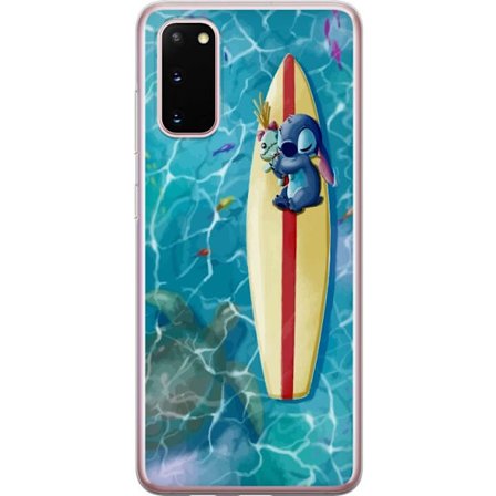 Kompatibel Mobilcover til Samsung Galaxy S20 Afslappende illustration af Stitch der hviler på et surfbræt i klart turkisfarvet vand