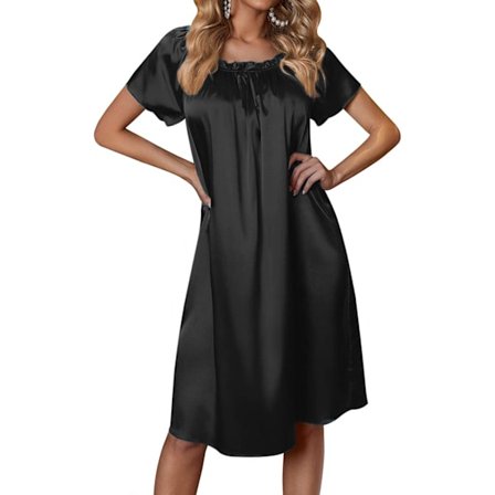 Nattklänning i Satin, Löst, Plisserat, Tryckt, för Kvinnor