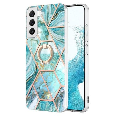 Marble Patterned Suojakuori With Ring Holder For Samsung Galaxy S22 - Sininen Blue