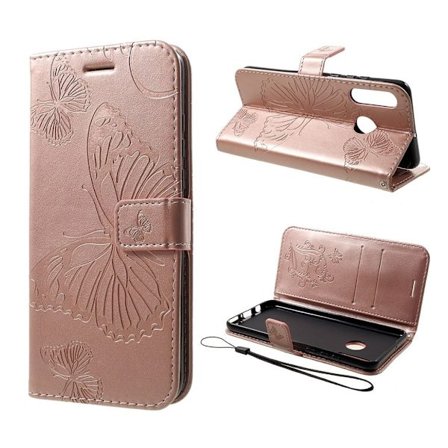 Huawei P30 Lite forlaget butterfly læretui - Rose Gold