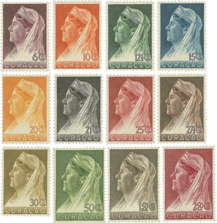 Nederland - Koningin Wilhemina met sluier 1936 (nr. 126-137, ongebruikt)