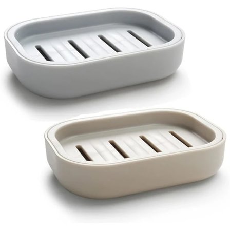 CDQ 2 stk såpekopp, såpeholder, plastavløpsskåler, hold såpen tørr, for bad (grå-blå & kaki) farge 1