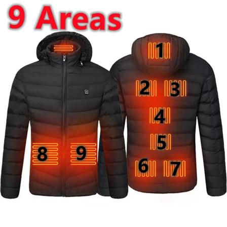 Herr 19 områden uppvärmd jacka USB vinter utomhus elektrisk uppvärmning jackor varm sport termisk kappa kläder uppvärmningsbar bomullsjacka 9 Areas 