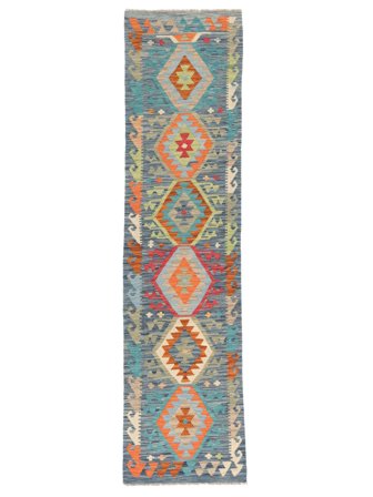 Kelim Afghan Old Style Tæppe 76X302Løber Mørkegrå/Brun Uld, Afghanistan