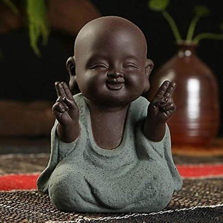 Buddha-statyett utomhus Buddha-dekoration inomhus trädgård stor miniatyr Buddha-statyer liten munk Geomantisk dekoration lila sandfigurer tekanna