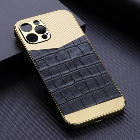 iPhone 13, Pro & Max galvaniseret skal med luksuriøst vegansk læ Gold one size
