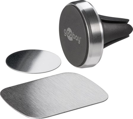 Goobay Universal magnetic holder set in slim design, black-silver - for simple and safe mounting of small mobile devices in vehicles