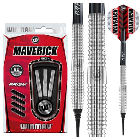 Winmau Maverick Soft Tip Darts 20g 80% Tungsten Steel Tip Darts - Professional Player Set, Steel Tip Darts, Flights, Shafts, Cases