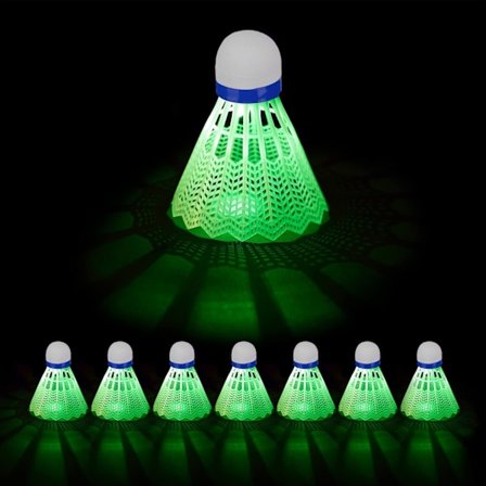 Selvlysende badmintonsæt 8 LED badminton H x Ø 8,5 x 6 cm Selvlysende badminton til udendørs brug, hvid, EU sæt