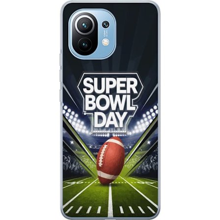 Kompatibel Mobilcover til Xiaomi Mi 11 Super Bowl Day plakat med amerikansk fodbold på oplyst arena i dramatisk sportsdesign