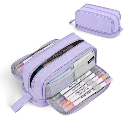 Stor blyantpose til piger og drenge med 4 rum - Multifunktionel organizer - Bærbar pennepose til teenagere, voksne kvinder og mænd, lilla