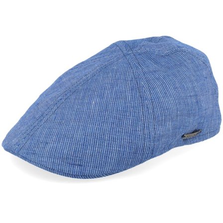 Stetson - Blau flatcap Cap - Texas Linen Stripe Blue With White Stripe Flat Cap @ Hatstore