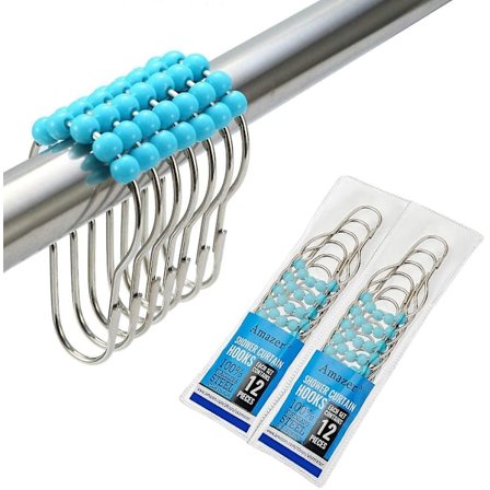 2-pack Duschdraperi Krokar Ringar, Rostfritt Stål Rostbeständiga Duschdraperi Ringar Och Krokar - Set Om 24 - Blå