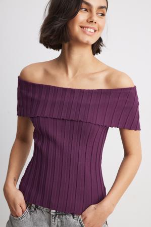 NA-KD Stickad topp utan axlar - Off Shoulder toppar - Lila - Small