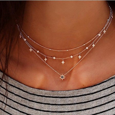 Bohemia Flerskiktad Choker Halsband Stjärna Och Måne Halsband Stjärna Choker Rhinestone Stjärna Måne Berlock Halsband Flerskiktade Halsband För 