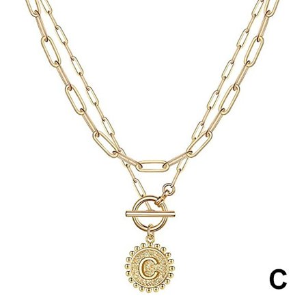 Guldpläterade halsband med initial för kvinnor, 14k guldpläterad delikat lager-halsband med pappersklämma