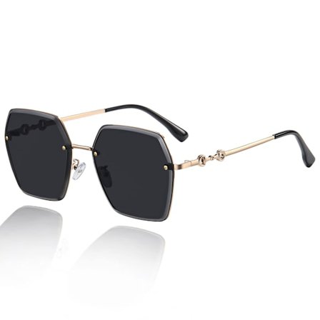 Båglösa solglasögon kvinnor, oversize polariserade solglasögon, Fas