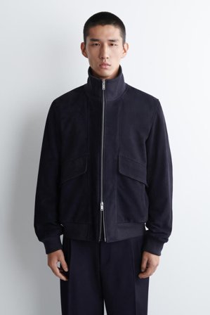 COS Men's Bomber In Pelle Scamosciata in Blu