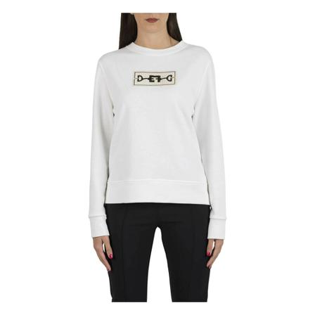 Elisabetta Franchi Crew Neck Sweatshirt with Embroidered Logo Hvid, Dame Sweatshirts
