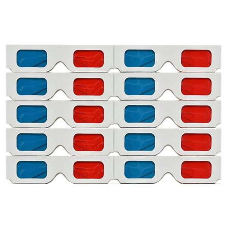 3D-briller, 10 par røde og blå papirstereolinser for filmsett Anaglyph 3D-briller i papir