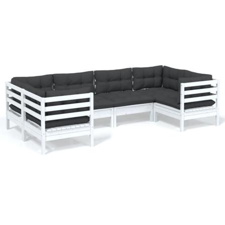 Vidaxl Loungegrupp Med Dynor 6 Delar Vit Massiv Furu Vit